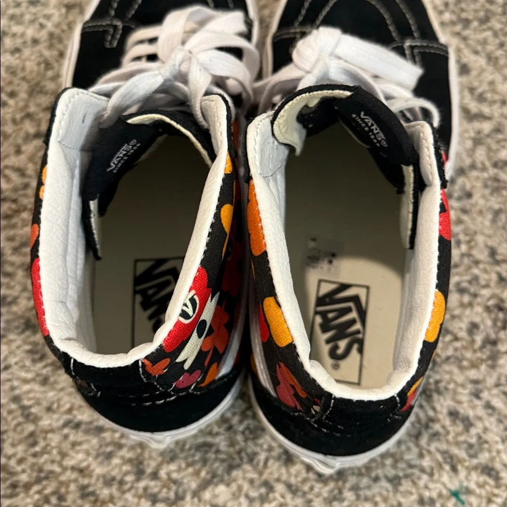 VANS SK8-HI Flower Black Suede Multicolor Canvas High Top Sneakers Men's 7.5/W 9